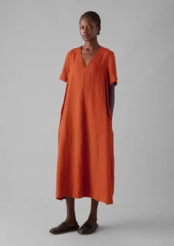 Garment Dyed Linen V-Neck Dress