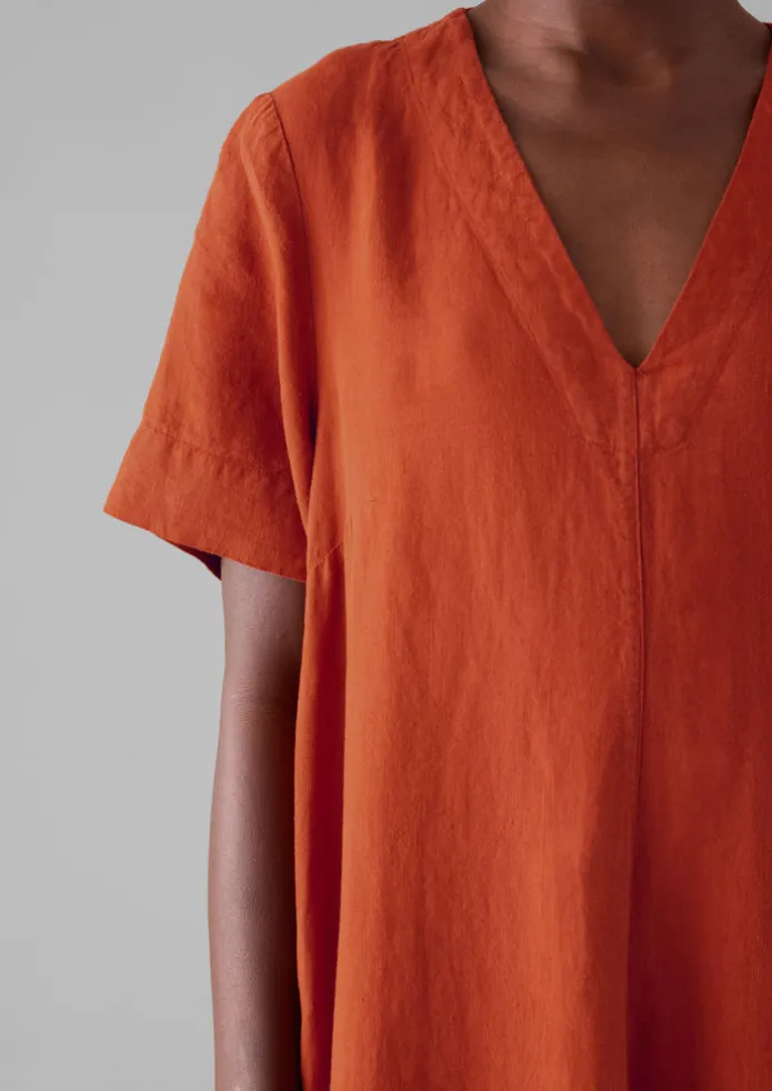 Garment Dyed Linen V-Neck Dress