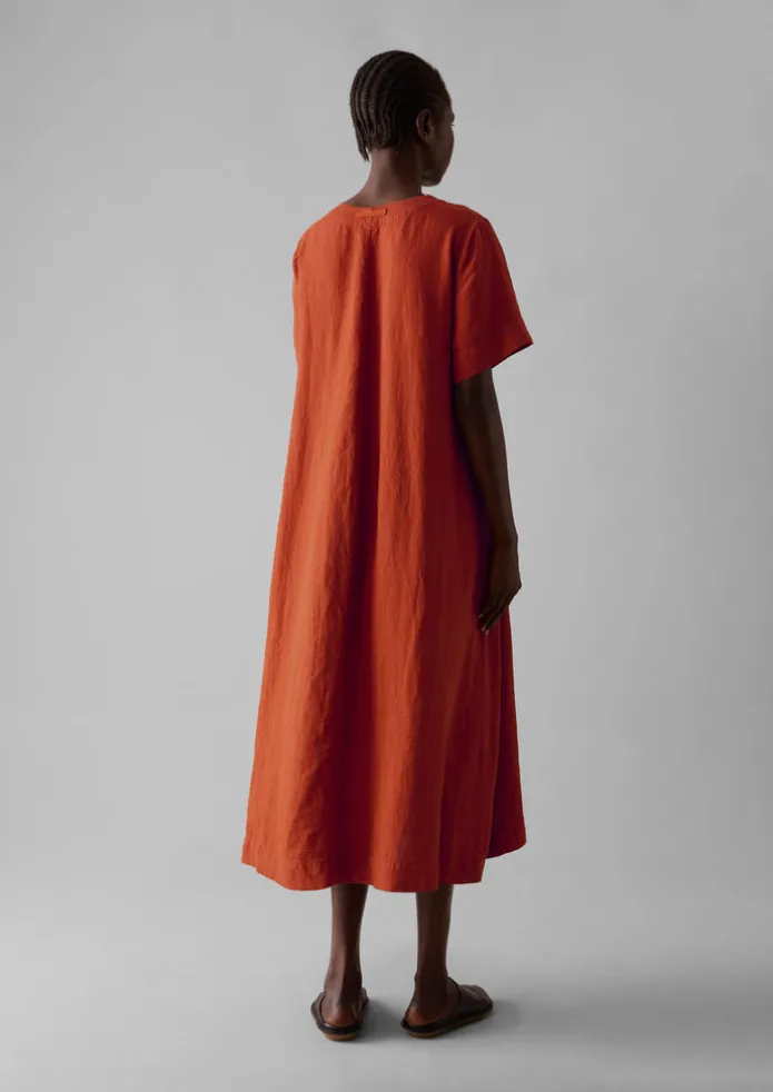 Garment Dyed Linen V-Neck Dress