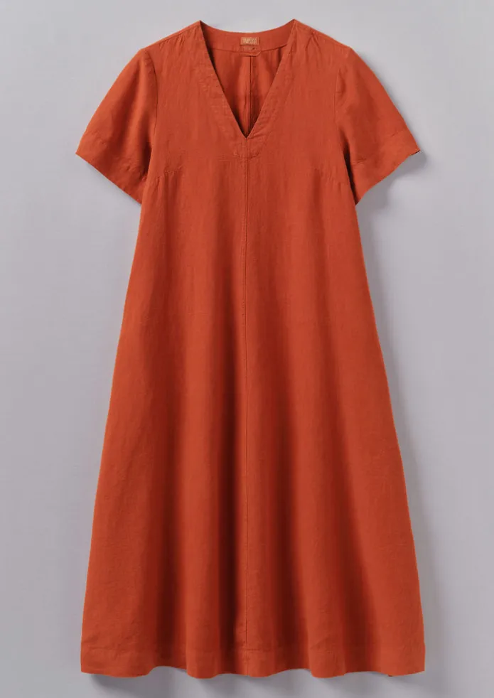Garment Dyed Linen V-Neck Dress