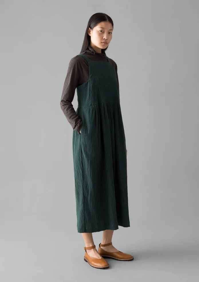 Gathered Waist Crinkled Cotton Dress