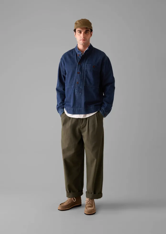 Grandad Collar Half Placket Denim Shirt