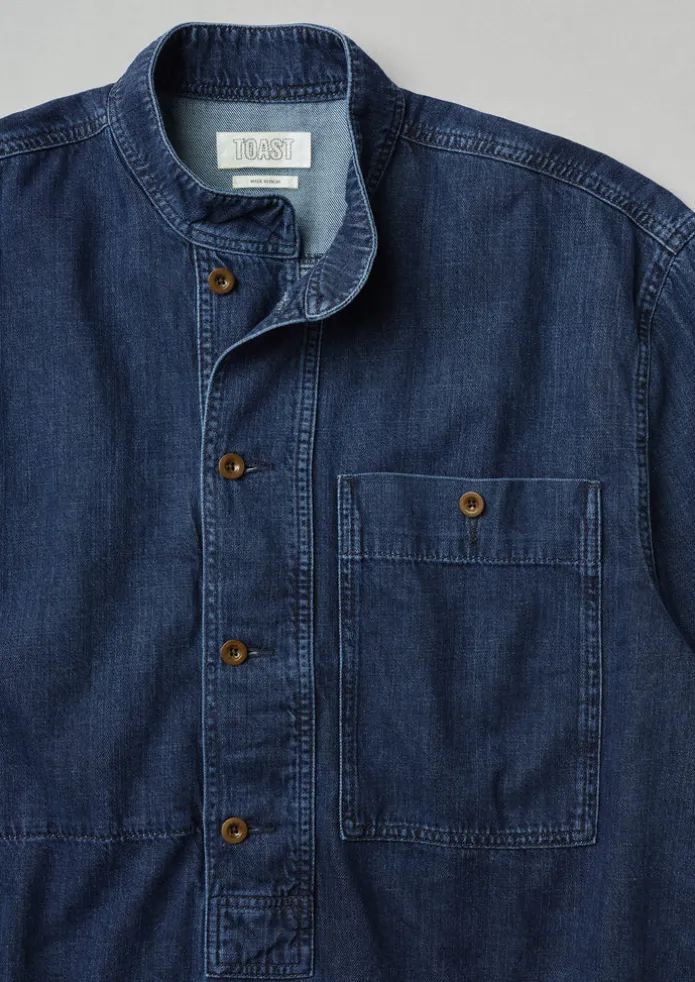Grandad Collar Half Placket Denim Shirt