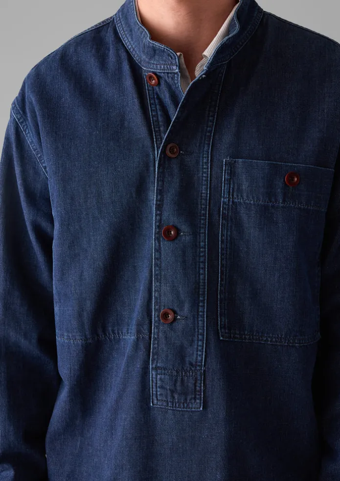 Grandad Collar Half Placket Denim Shirt