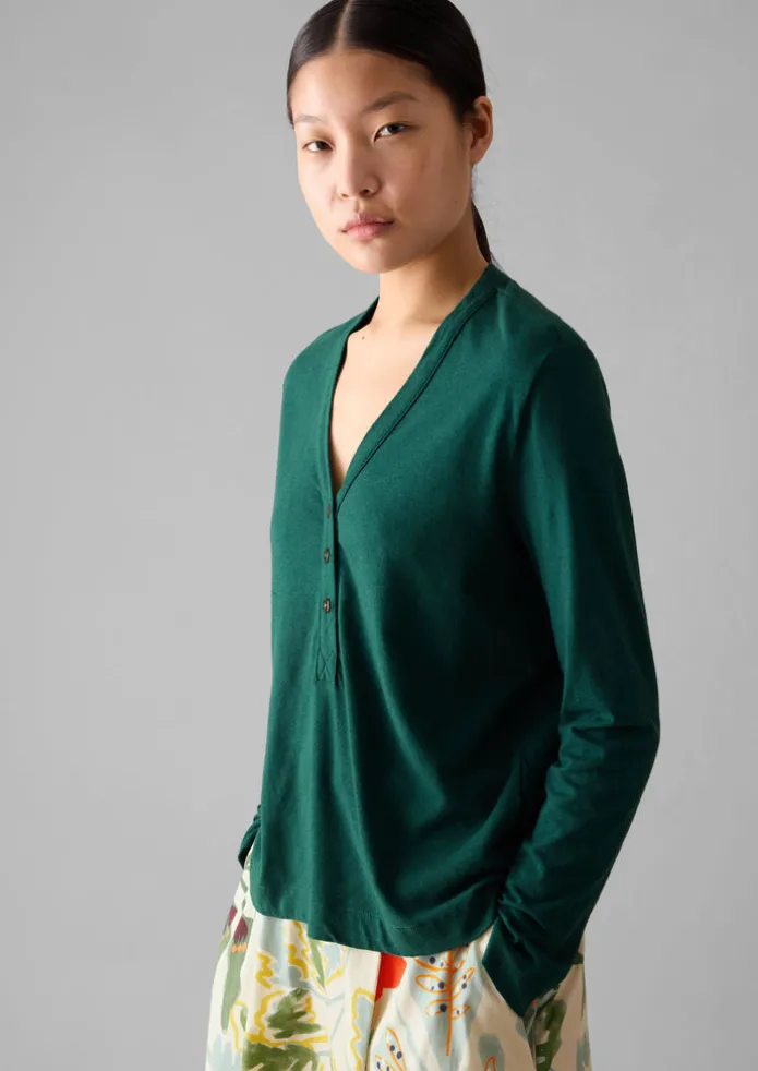 Half Placket Cotton Linen Tee