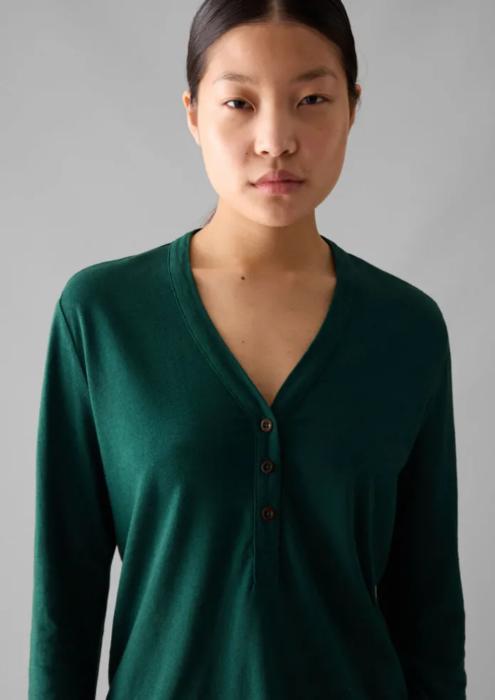 Half Placket Cotton Linen Tee