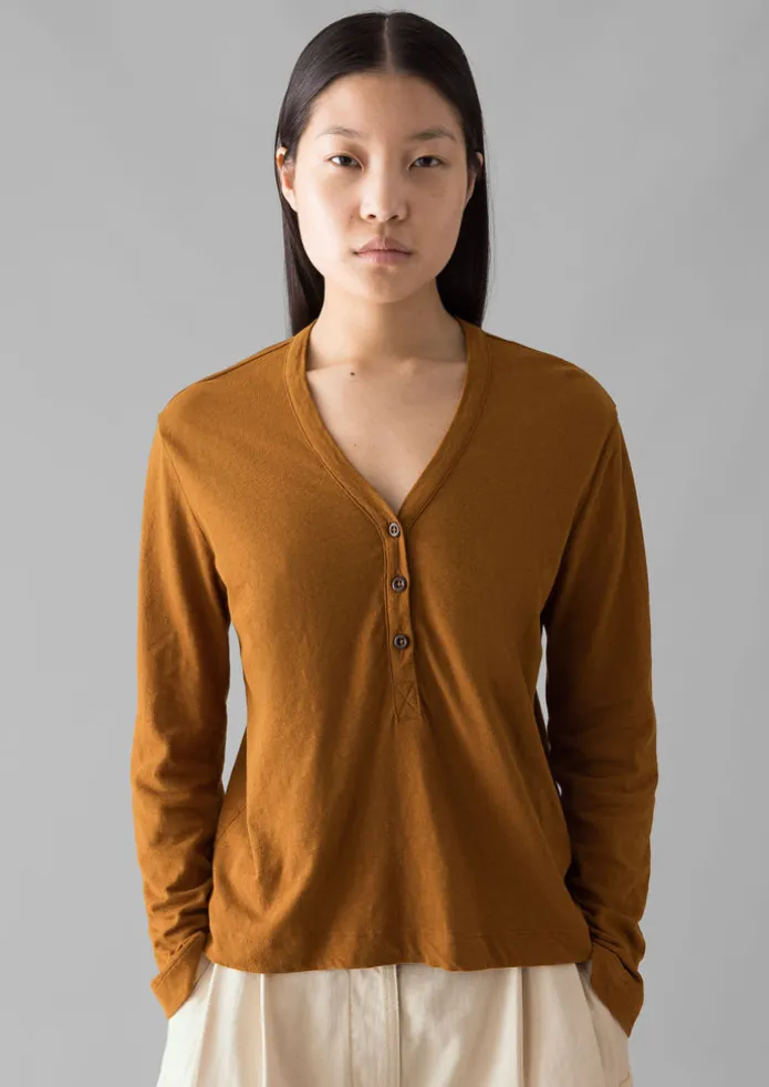 Half Placket Cotton Linen Tee