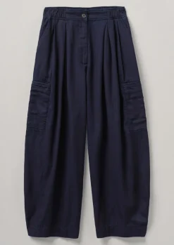 Indigo Cotton Twill Wide Leg Trousers