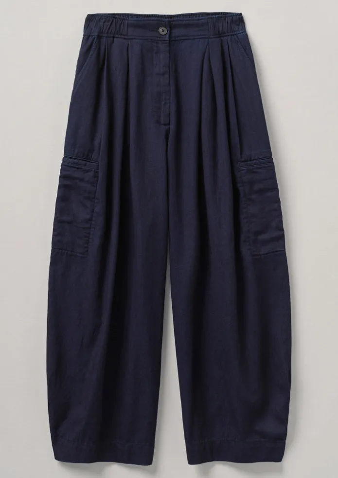 Indigo Cotton Twill Wide Leg Trousers