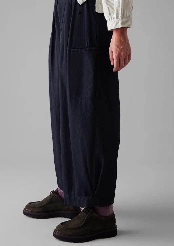 Indigo Cotton Twill Wide Leg Trousers