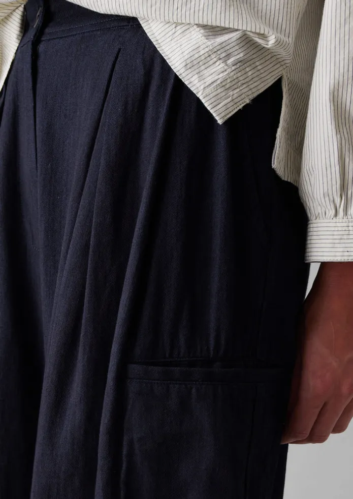 Indigo Cotton Twill Wide Leg Trousers