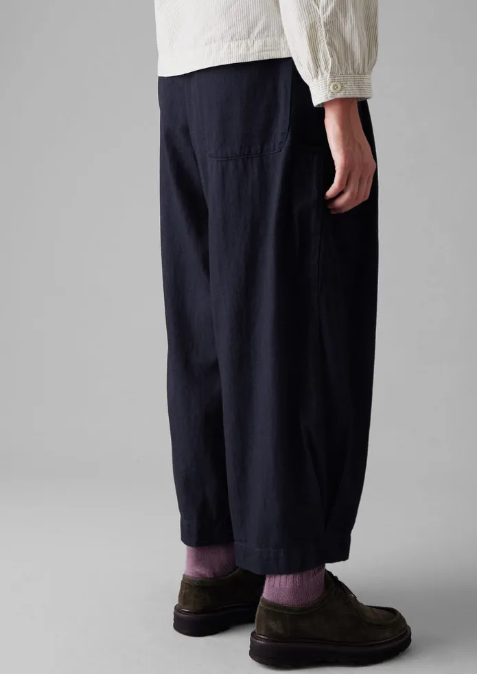 Indigo Cotton Twill Wide Leg Trousers