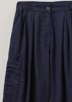 Indigo Cotton Twill Wide Leg Trousers