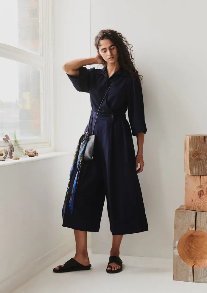 Indigo Twill Culotte Jumpsuit