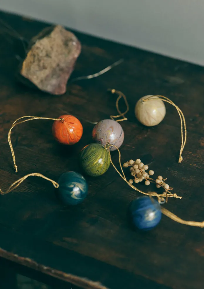 Mini Hand Marbled Bauble Set