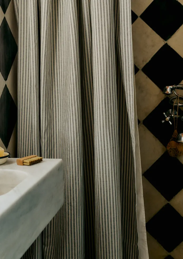 Organic Ticking Stripe Shower Curtain