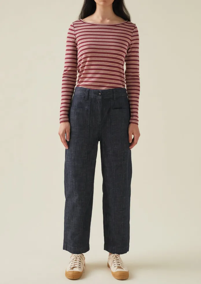 Panelled Organic Indigo Denim Trousers