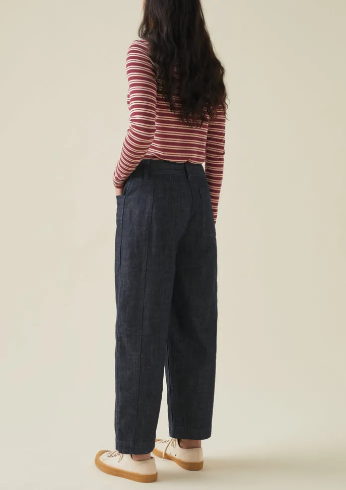 Panelled Organic Indigo Denim Trousers