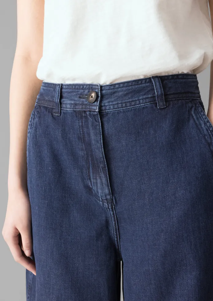 Seren Flat Front Indigo Denim Trousers