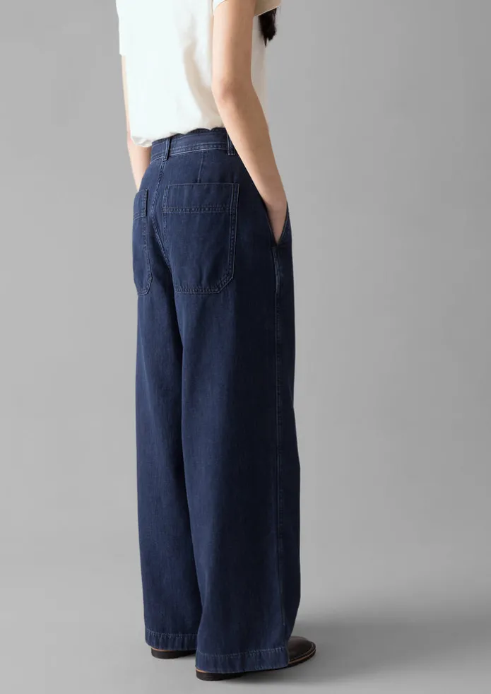 Seren Flat Front Indigo Denim Trousers