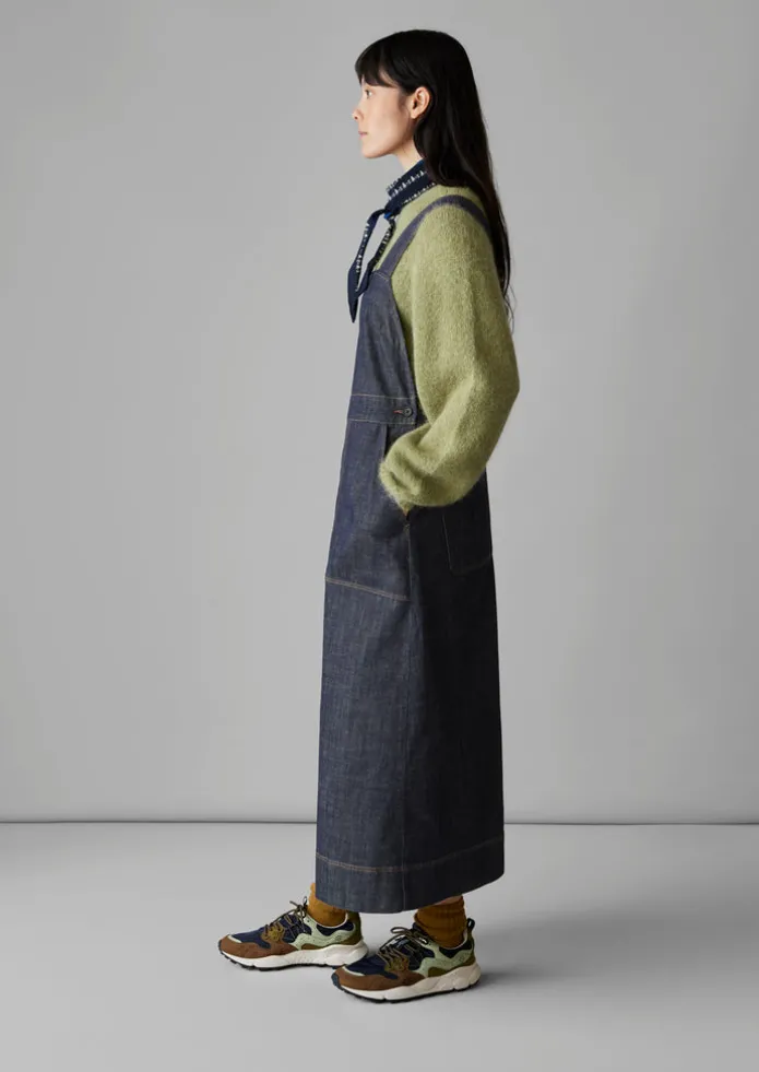 Side Button Denim Pinafore Dress