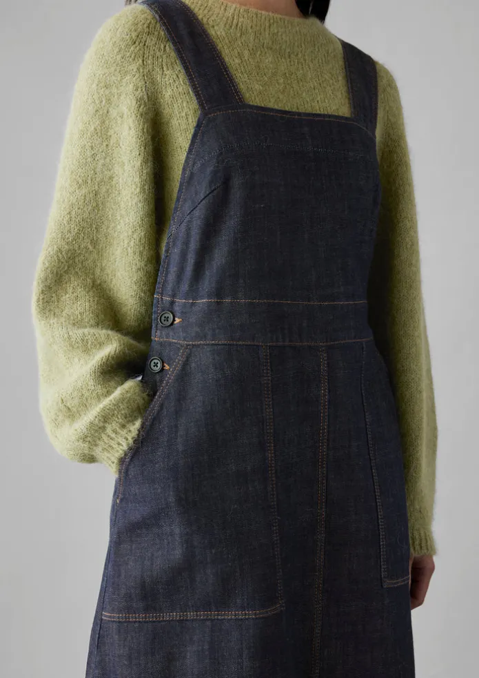 Side Button Denim Pinafore Dress