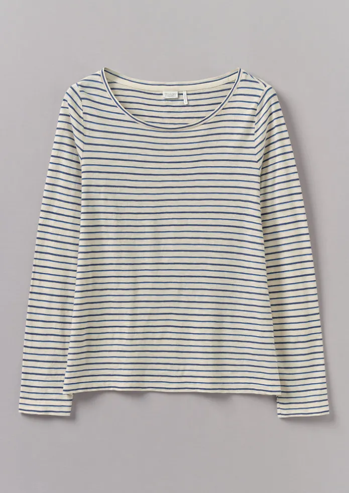 Stripe Cotton Open Neck Tee