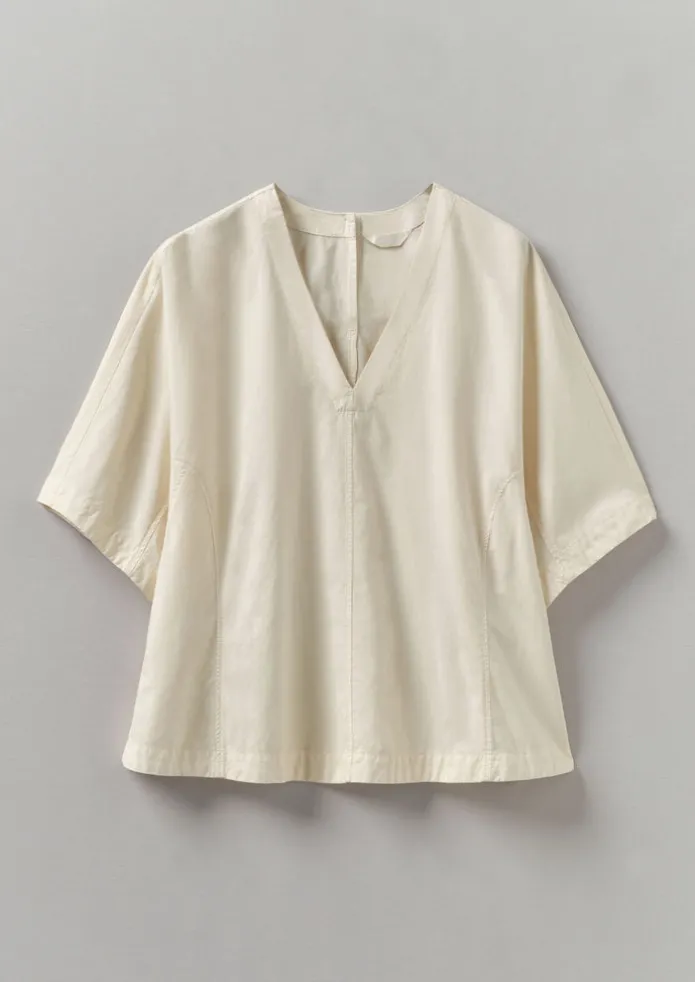 Textured Cotton Poplin V-Neck Top