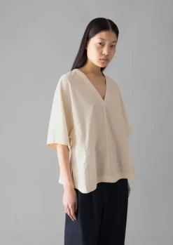 Textured Cotton Poplin V-Neck Top
