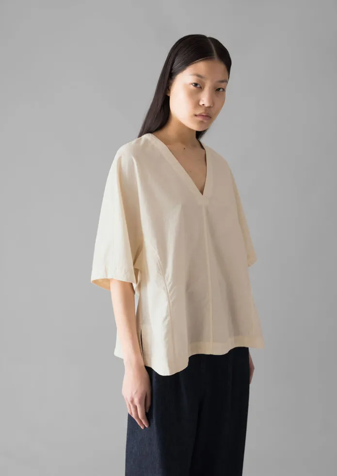 Textured Cotton Poplin V-Neck Top