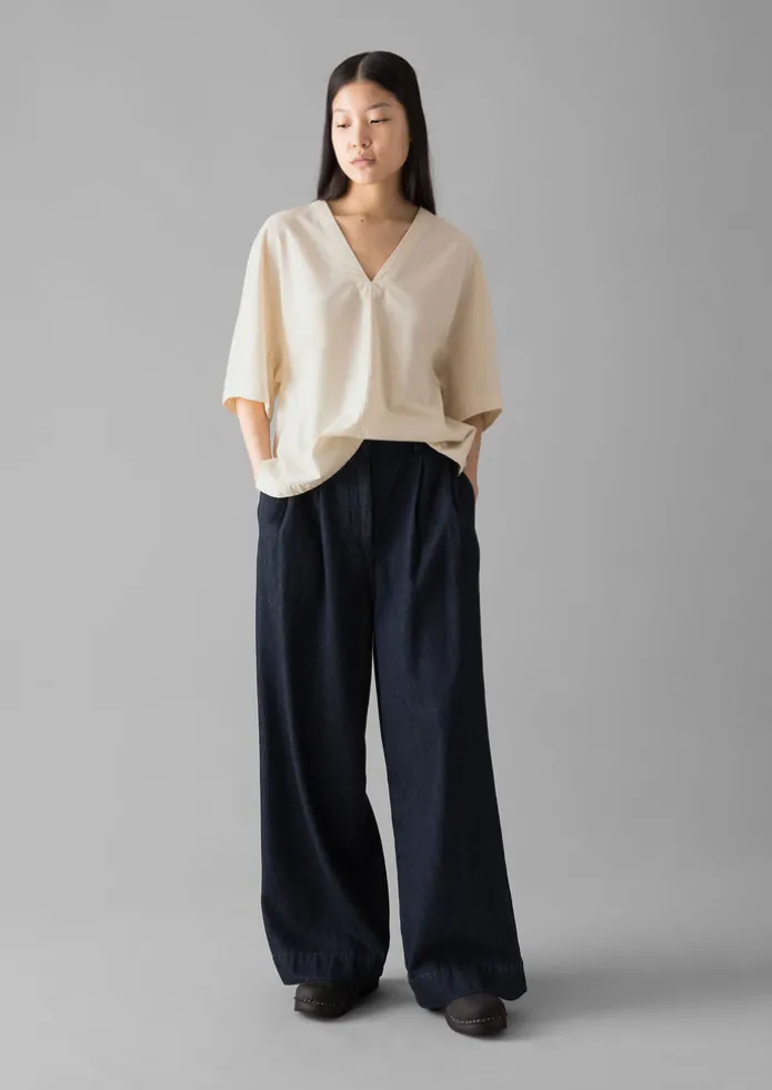 Textured Cotton Poplin V-Neck Top