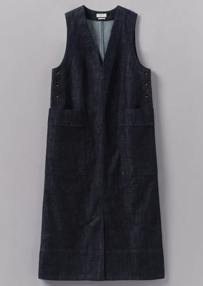 V-Neck Denim Pinafore Dress