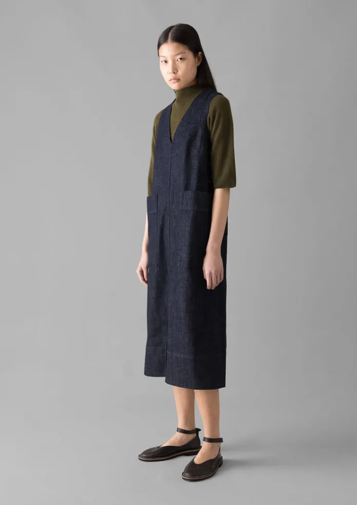 V-Neck Denim Pinafore Dress