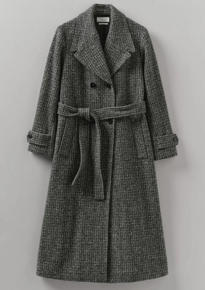 Wool Herringbone Belted Coat
